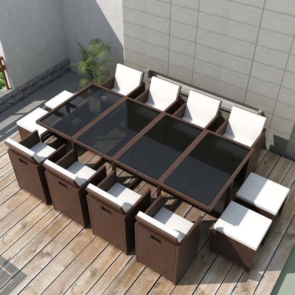 13-PC Garden Dining Table and  Cushion Brown