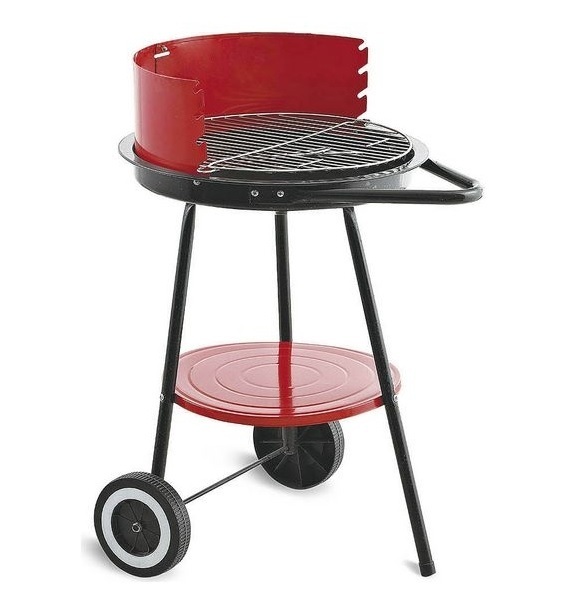 Charcoal barbecue with wheels black with red 43 cm