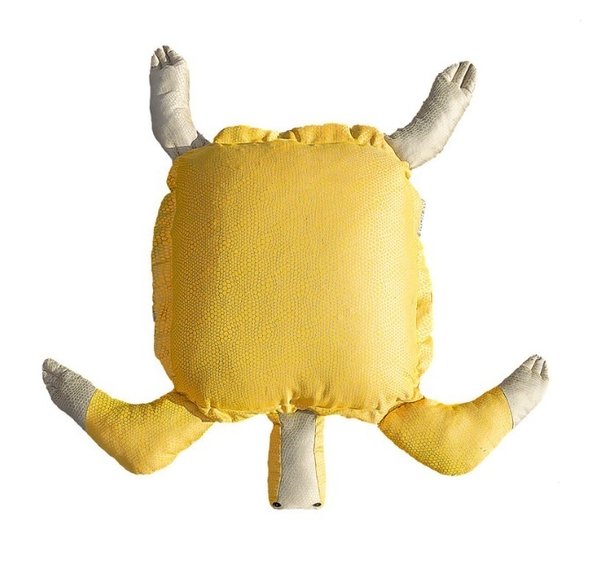 Cojín en forma de tortuga de color amarillo y gris